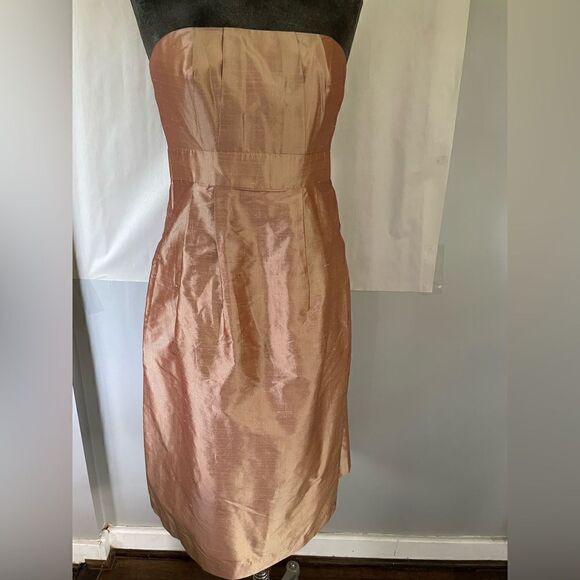 Dessy Collection Pale Copper Silk Strapless Dress Size 6 - Picture 1 of 9